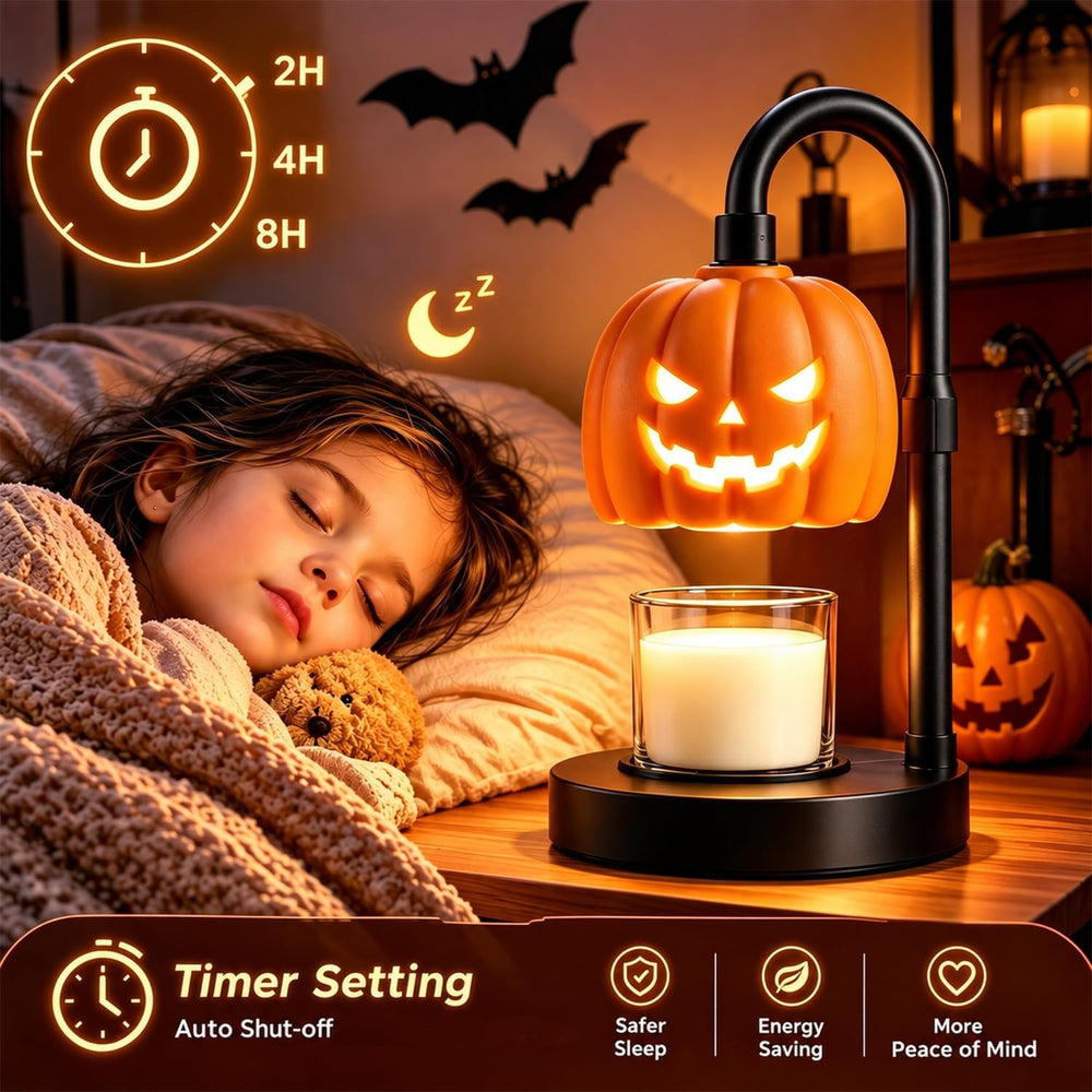 Pumpkin Halloween Candle Warmer Lamp,Spooky Gothic Home Decor with Timer &...