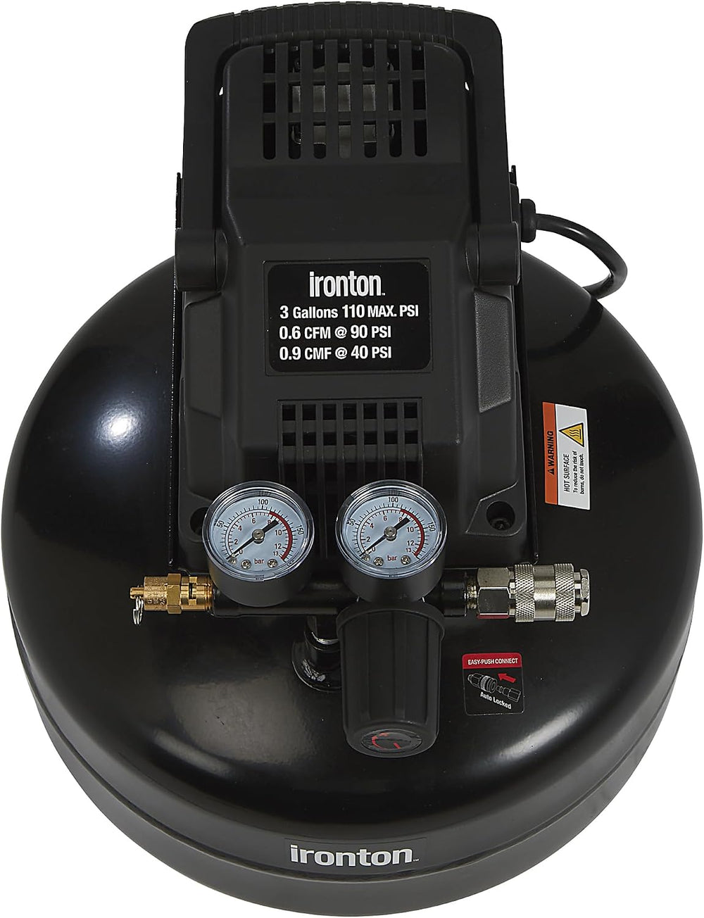 Ironton Oil-Free Pancake Air Compressor, 0.3 HP, 3 Gallon, 110 PSI