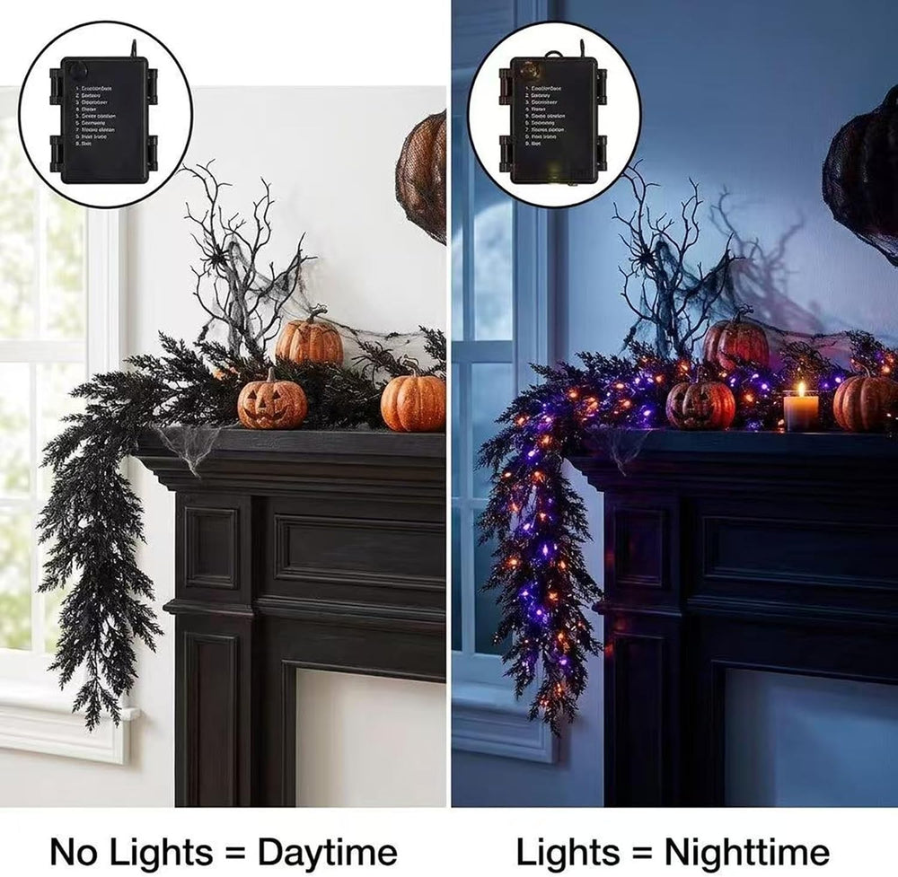 6 FT Prelit Black Halloween Garland, 30 LED Purple Orange