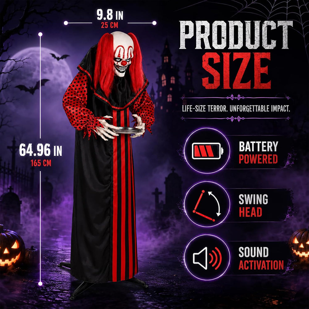 65" Halloween Animatronic Outdoor Decorations, Life Size Talking Clown w...
