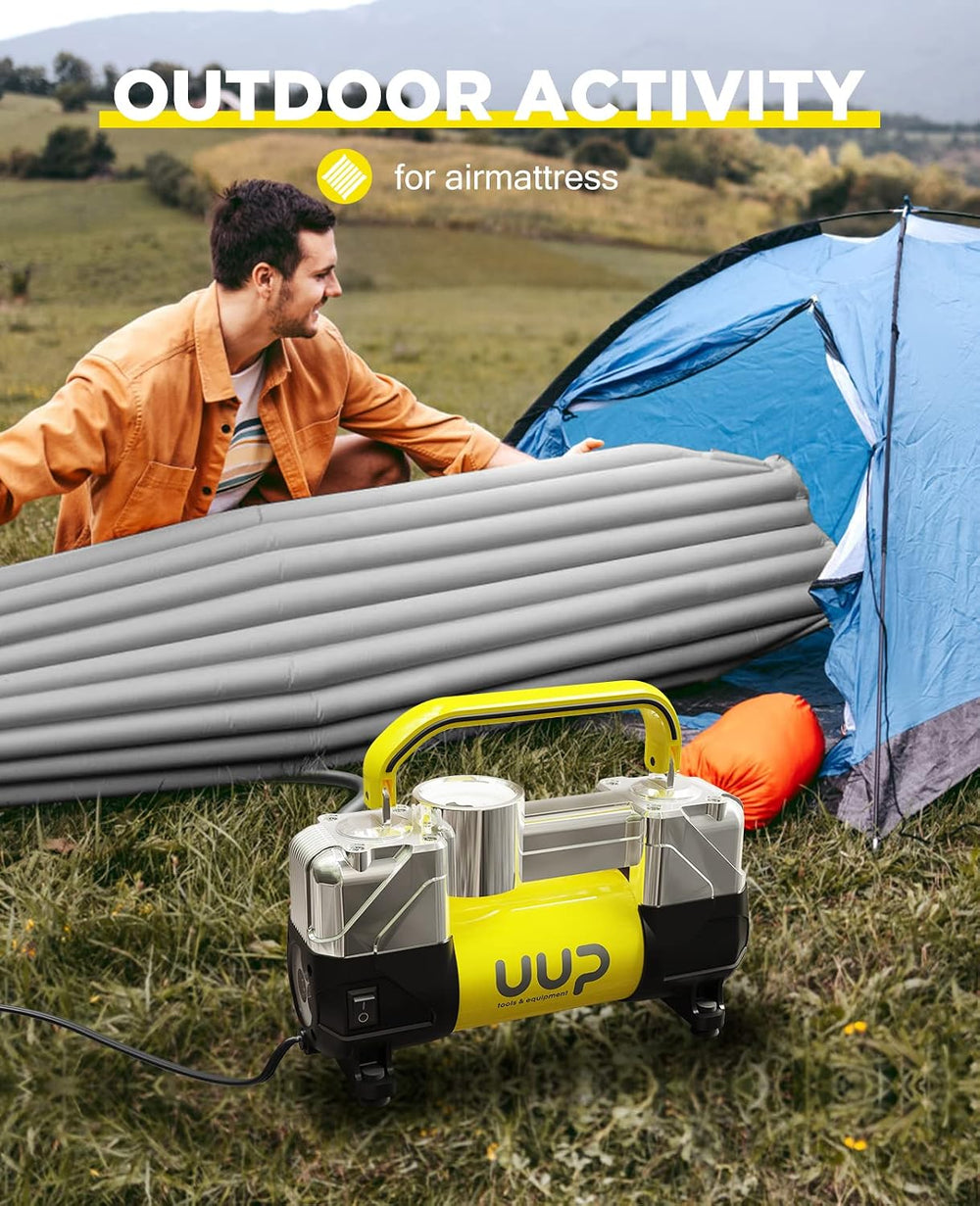 UUP Portable 12V Air Compressor, 150 PSI Tire Inflator with Dual Cylinders