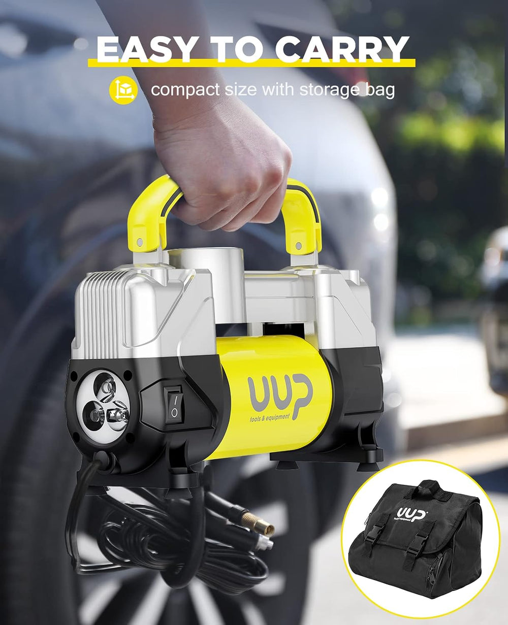 UUP Portable 12V Air Compressor, 150 PSI Tire Inflator with Dual Cylinders