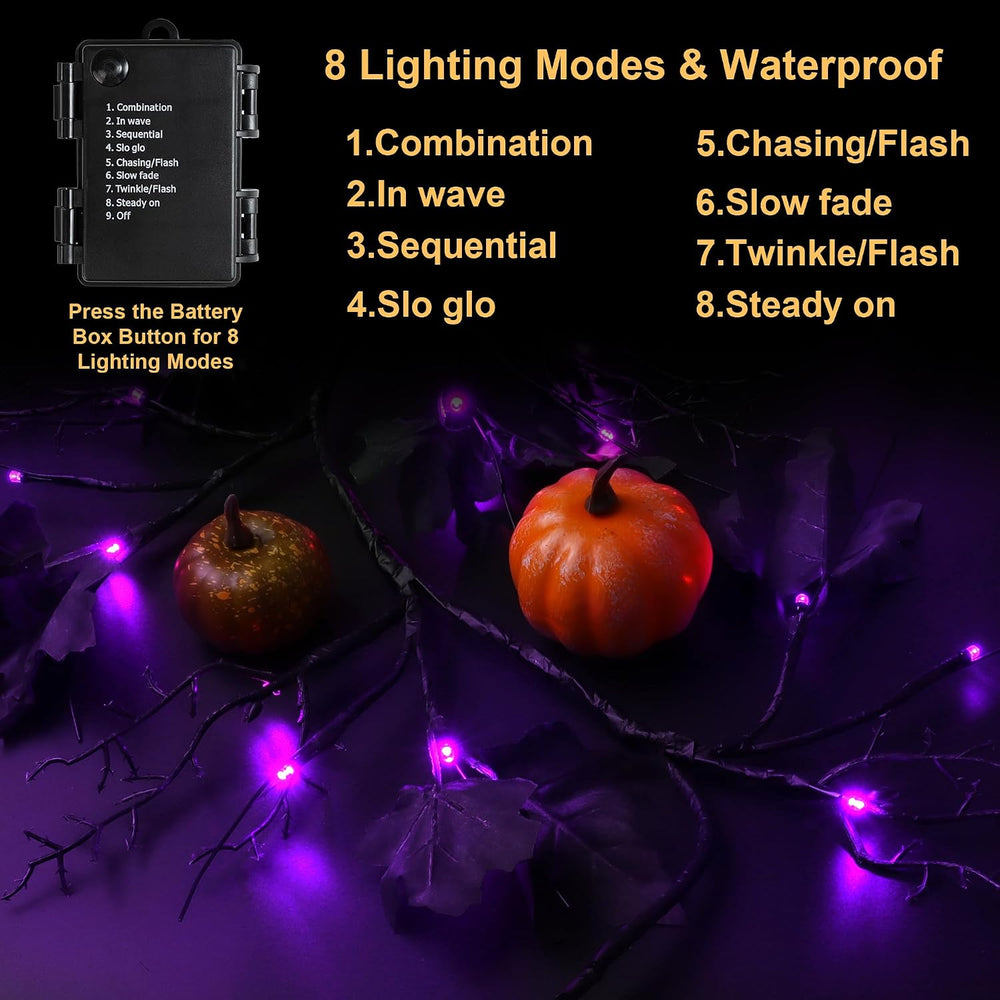 9 FT 72 LED Willow Vine Twig Decor Black Halloween Garland with Purple Lights...