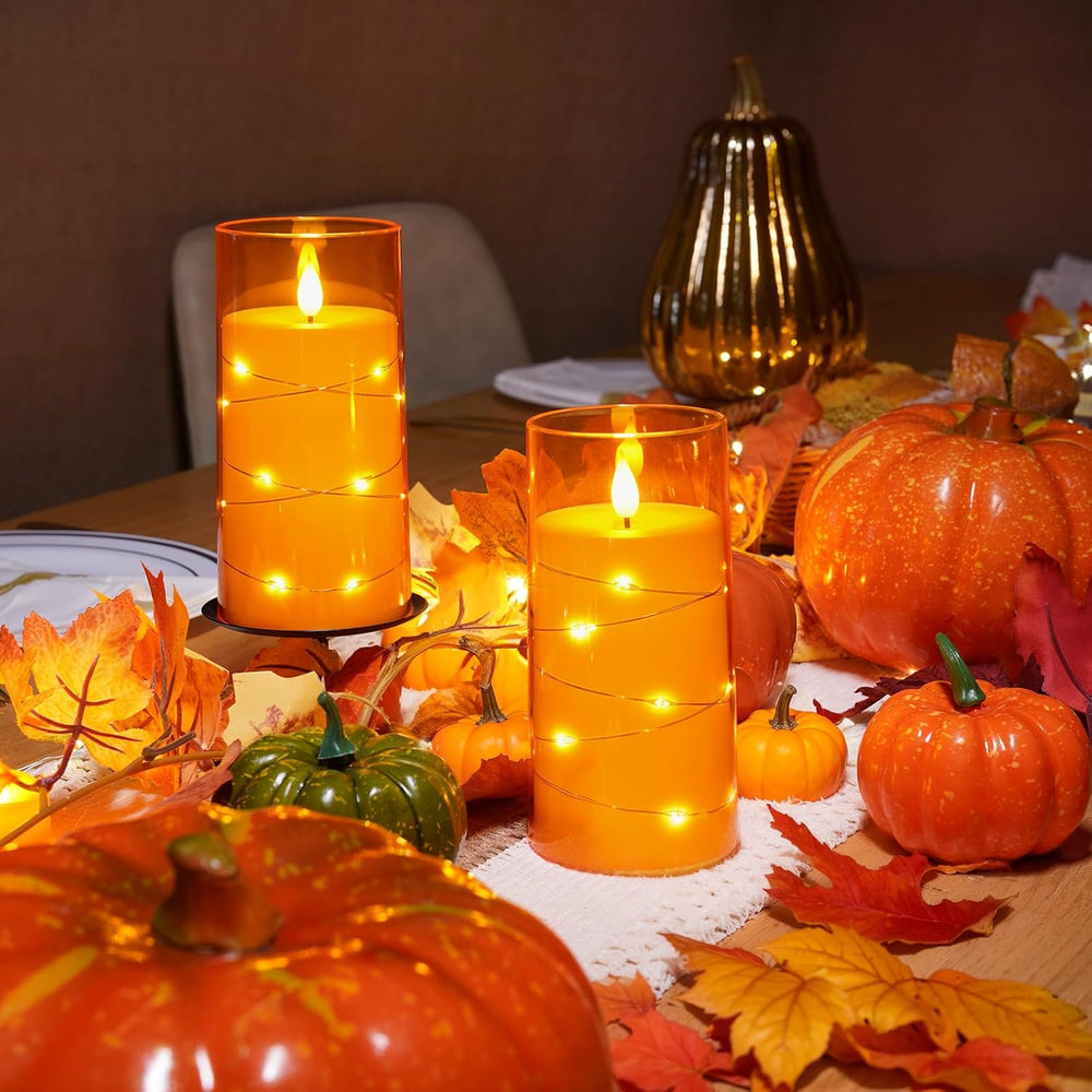 Homemory Halloween Flameless Candles, Orange LED Pillar Candles, Fall Decor