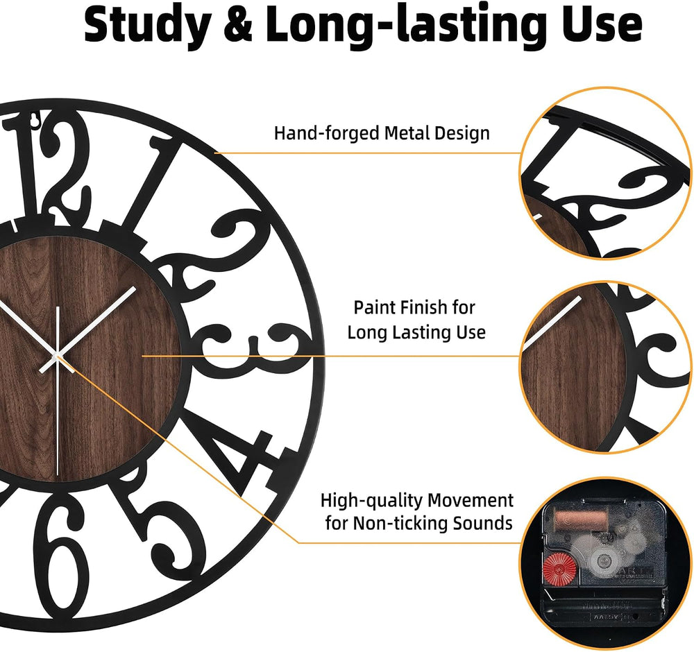 24" Silent Wall Clock – Adjustable Night Light, Battery Operated