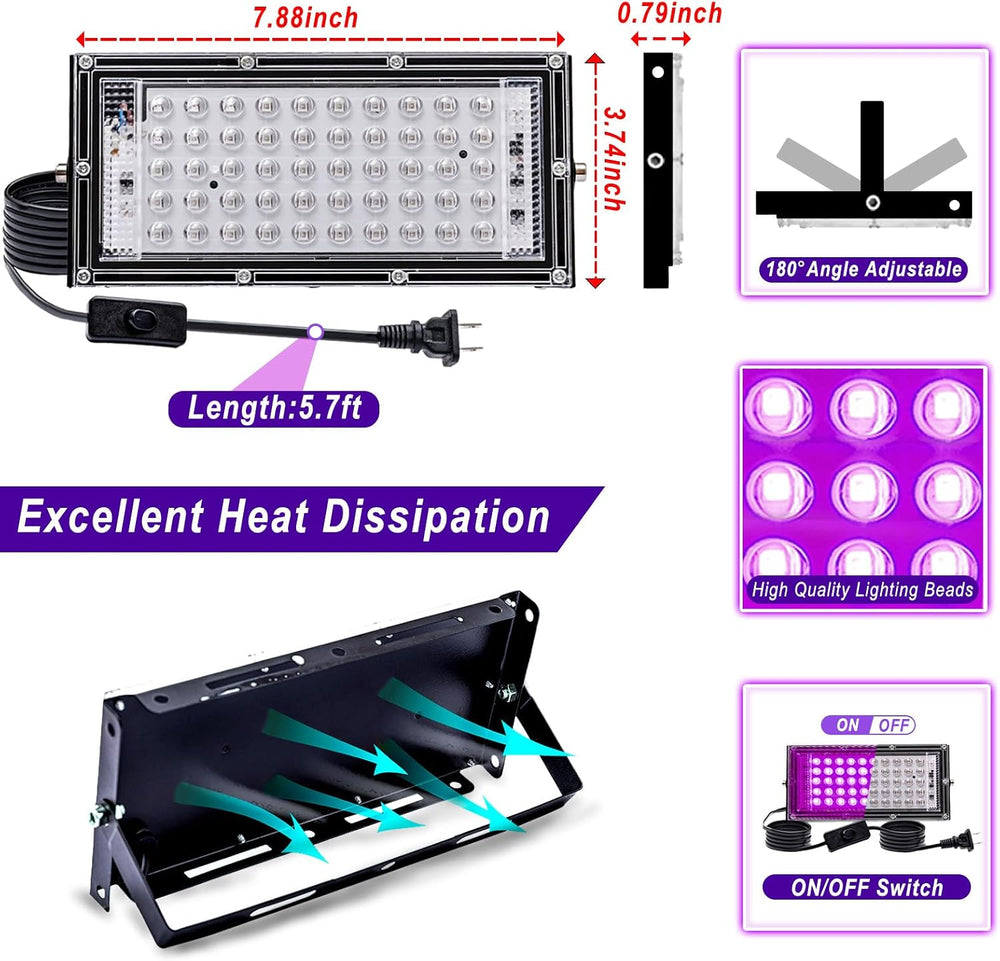 4 Pack 50W Black Lights for Glow Party,Halloween Blacklight