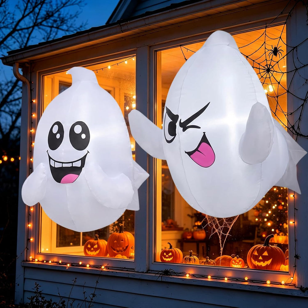 2 Pack 2.6 FT Halloween Inflatables Window Ghosts with Built-in LED Lights