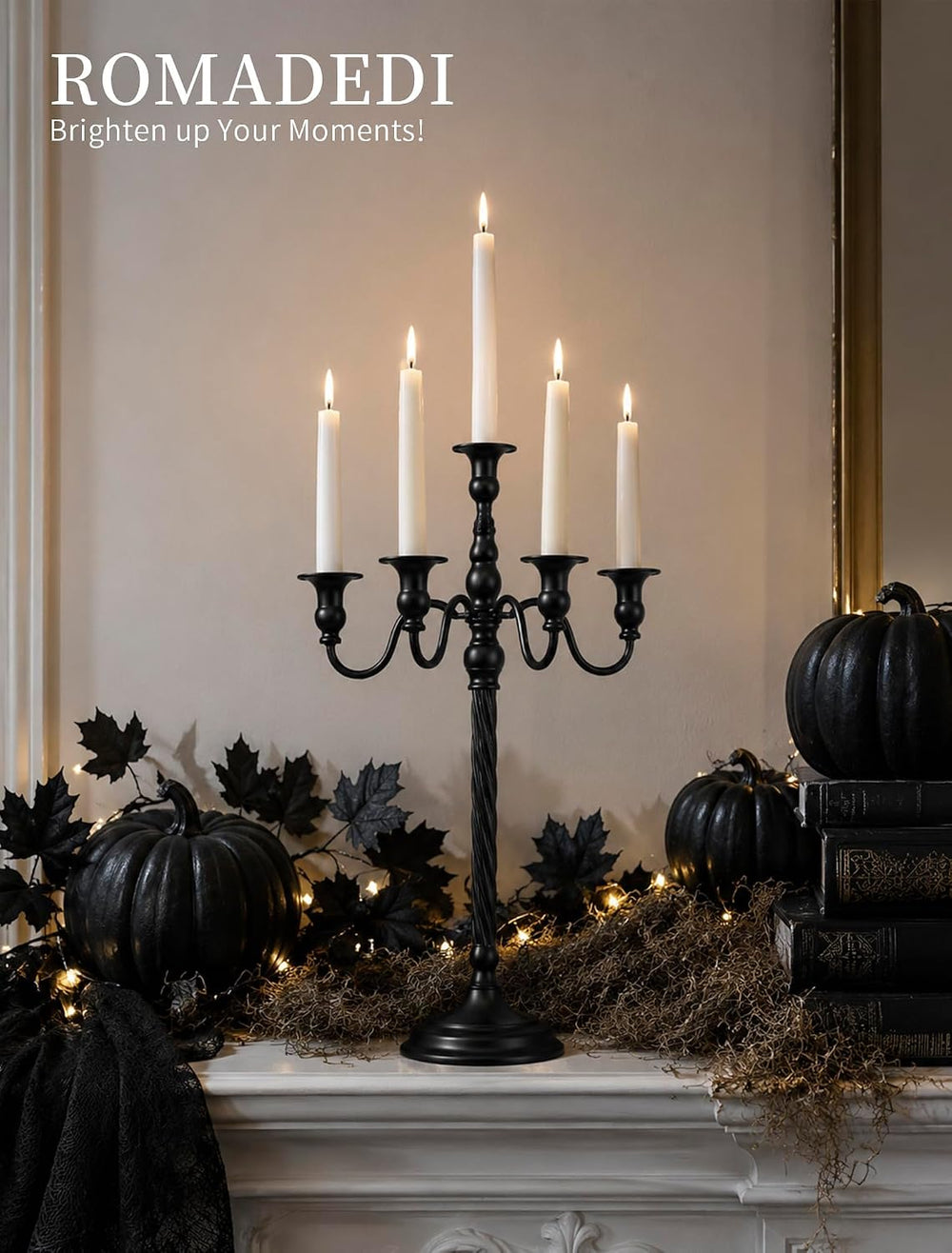 Romadedi Black Halloween Candle Holder: 2pcs 22-Inch Tall Candelabra