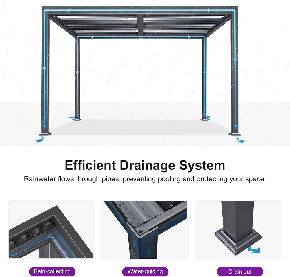 PURPLE LEAF Louvered Pergola 10' x 12' Outdoor Pergola w/Drainage System