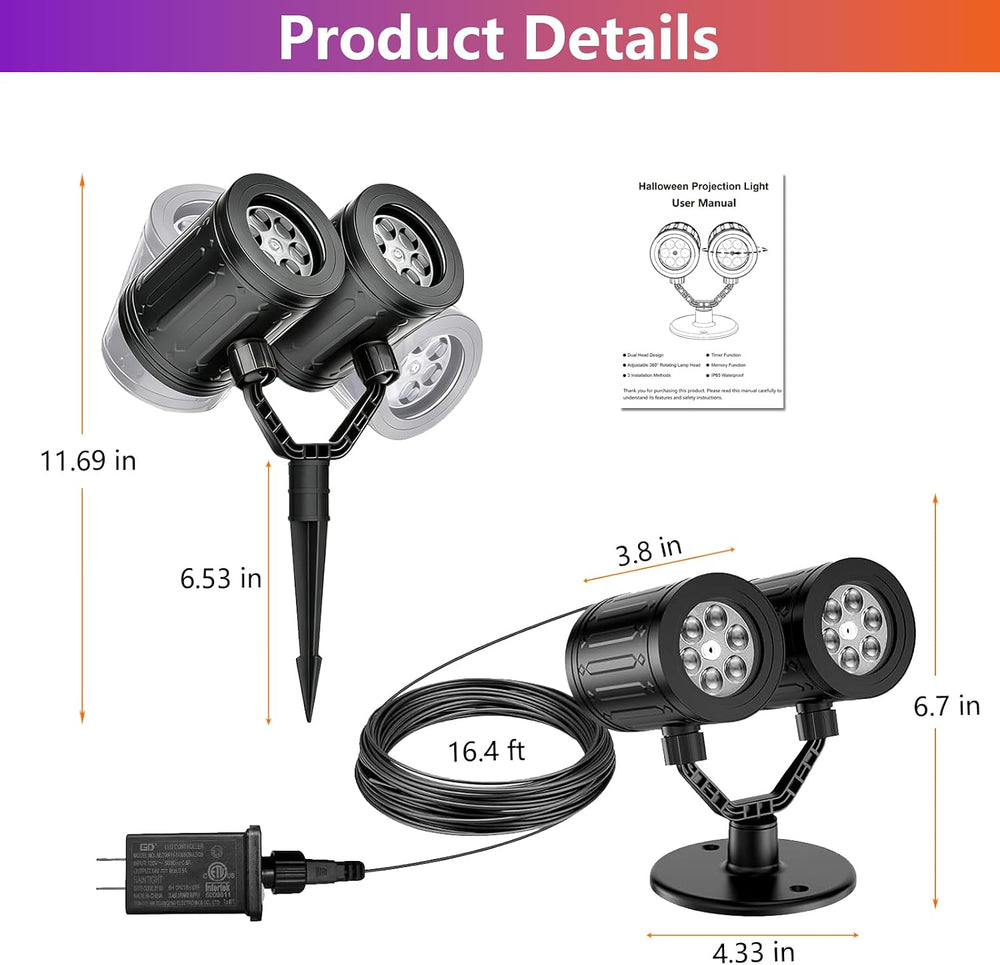 Halloween Projector Lights Outdoor Dynamic Halloween Decorations with Timer