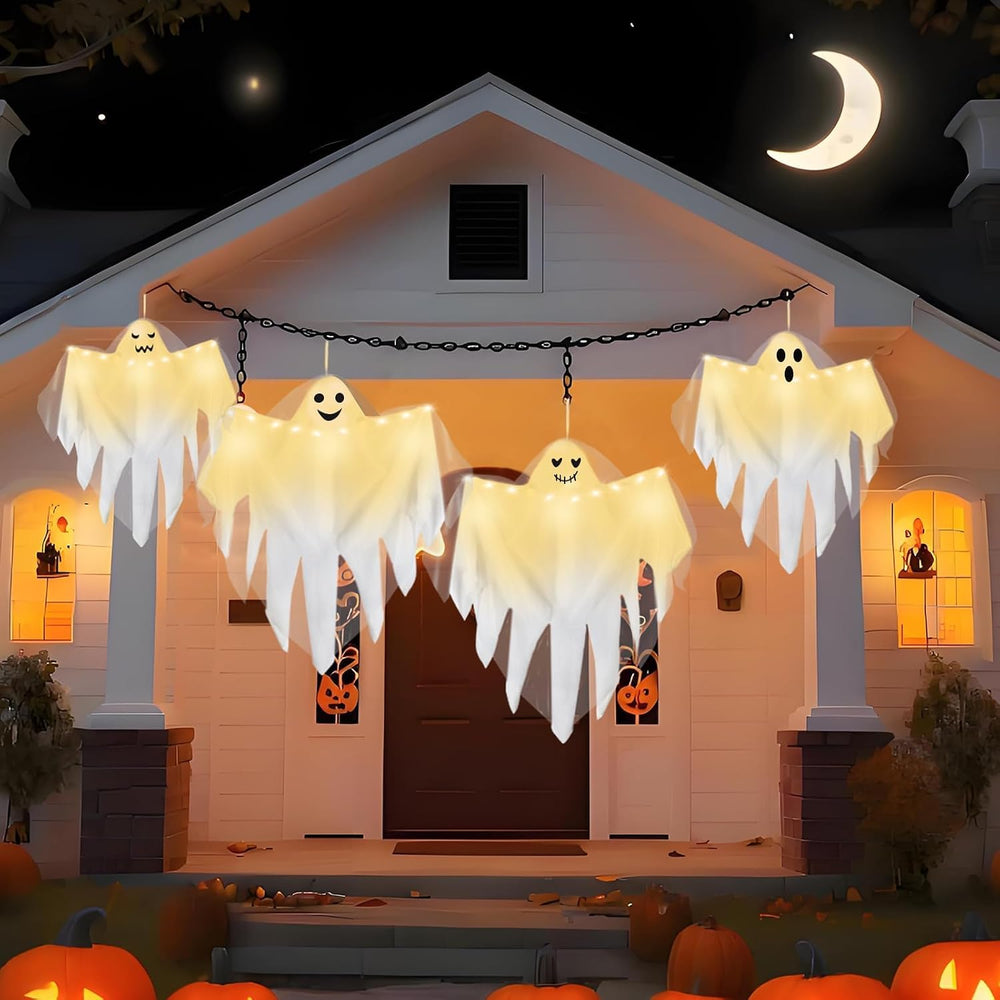 4 Pack Light up Hanging Ghosts Halloween Outdoor Yard Tree Party Decoration