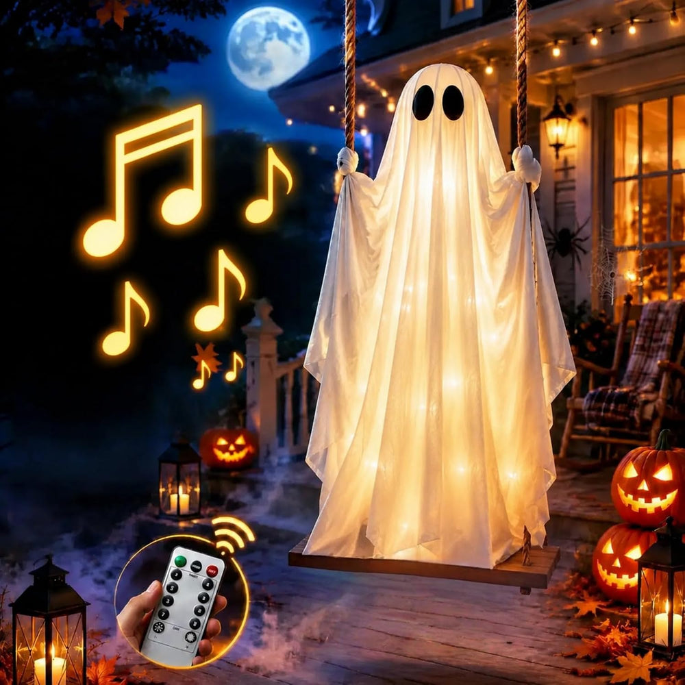 5FT Large Swinging Ghost Outdoor Halloween Decor - Light Up Hanging Ghost wit...