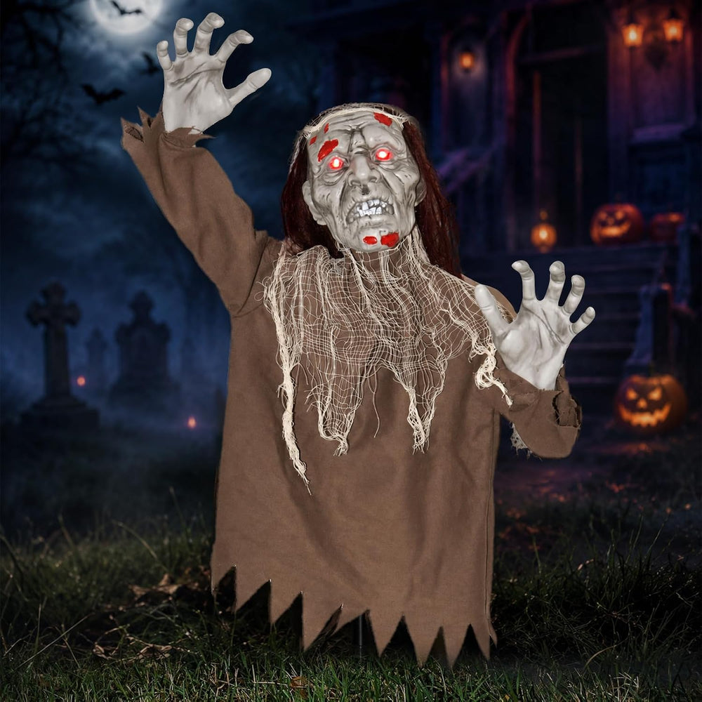 Halloween Creepy Animatronic Zombie Groundbreaker Outdoor Decor with Light up...