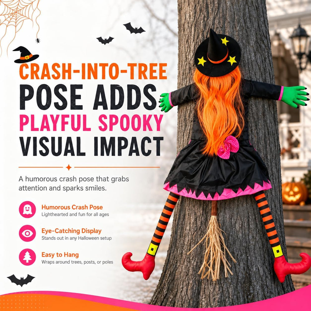 Halloween Decoration Outdoor, Tree Hugging Witch with Orange Hair