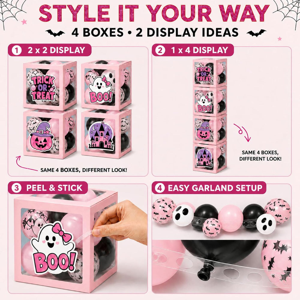 UJoyant Pink Halloween Party Decorations, Birthday Kit with 4 Balloon Boxes