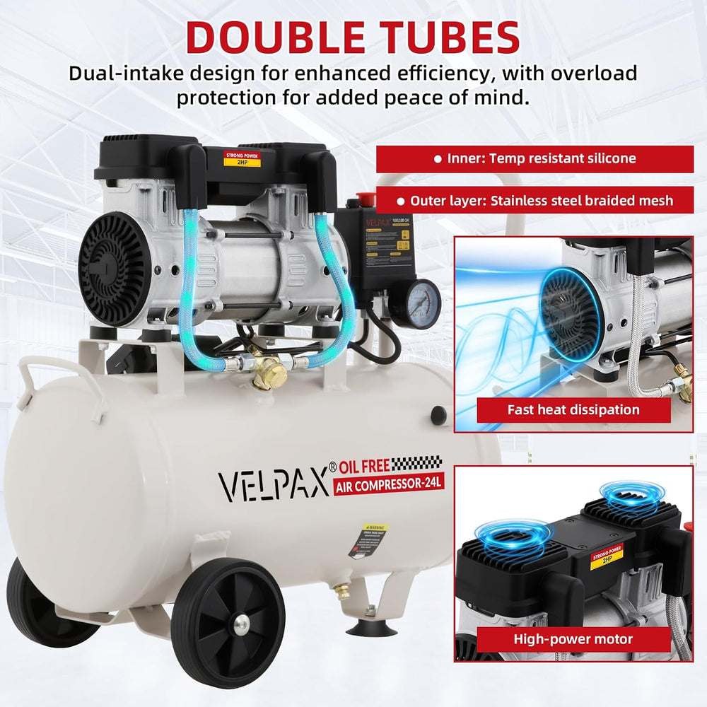 Ultra Quiet Air Compressor, Only 60dB, 6.4 Gallon Tank, Oil-Free, 110V/60Hz 2...