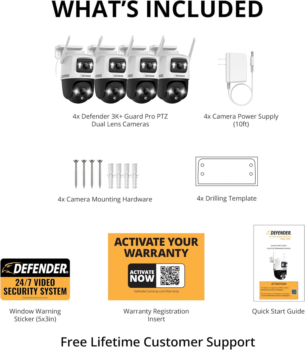 Defender AI Powered Guard Pro 3K Plus Dual Lens PTZ WiFi 6/Bluetooth Plug-in ...
