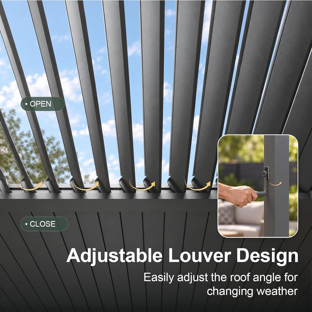 Aoxun Louvered Pergola 12x16 All-Aluminum, Waterproof Curtains and Netting