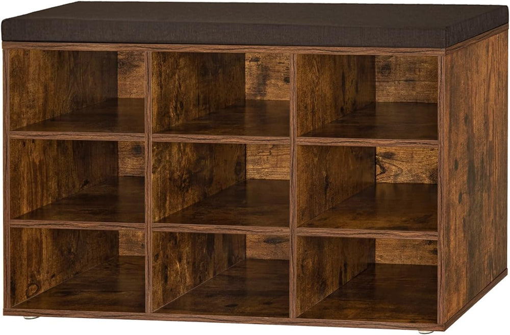 DINZI LVJ Shoe Storage Bench with Cushion, 31.5" Cubby Shoe Rack, 9 Cubbies