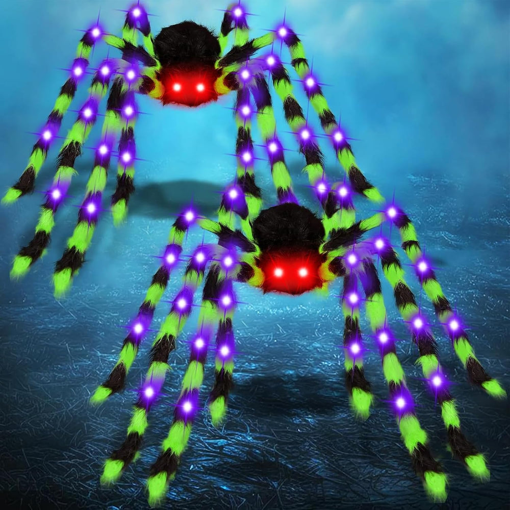 2Pack 50Inch Giant Halloween Spiders Decorations with 8 Modes 30 LED Lights