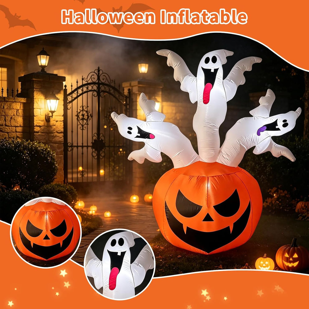 6 FT Halloween Inflatable Pumpkin with 3 Ghosts for Outdoor Decor