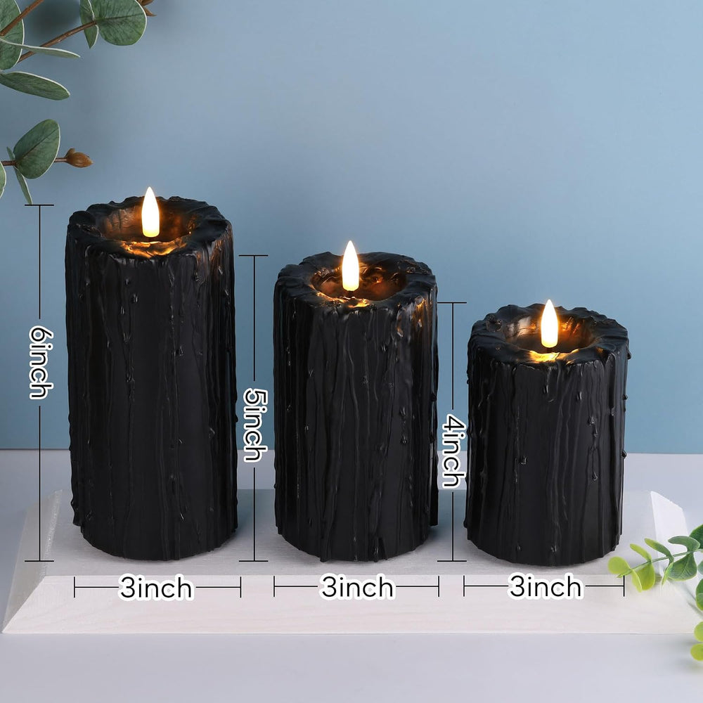 Eywamage Black Dripping Wax Halloween Flameless Pillar Candles with Remote