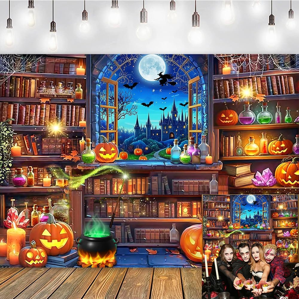 10x8ft Halloween Magic Window Bookshelf Photography Backdrop