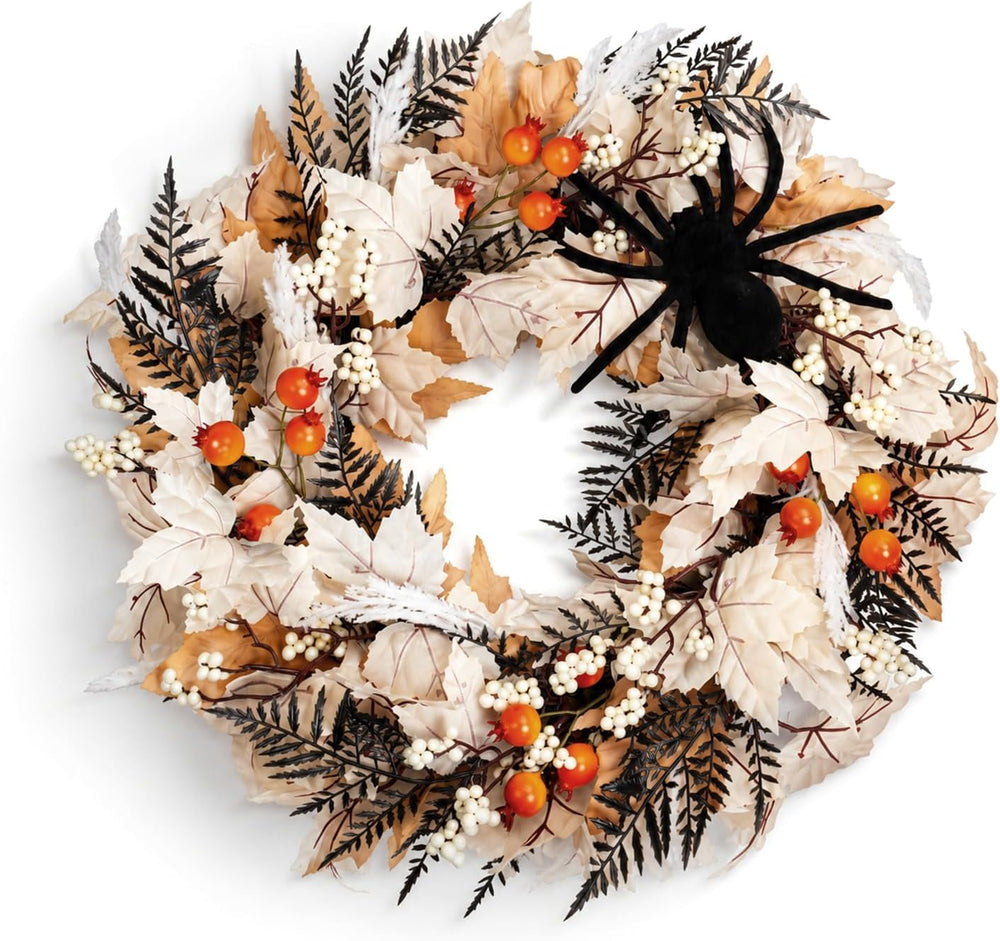 Yangrass 22" Wreath for Front Door with Spider, Fall & Halloween Hom...