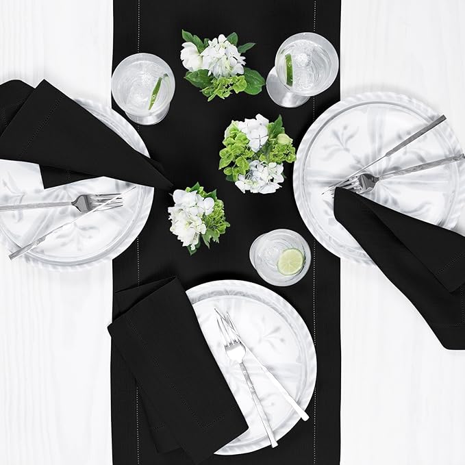 Solino Home Linen Black Table Runner 108 Inches Long - 100% Pure Linen 14 x 1...