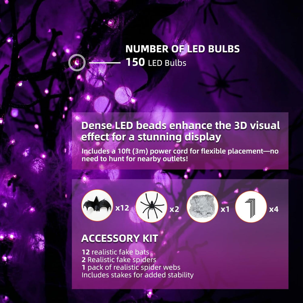 HipTree Lighted Black Halloween Tree 4ft with 150LED Orange Purple Lights