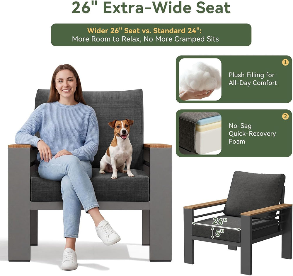 Aoxun Patio Furniture Set, Aluminum Outdoor Furniture with Oversized Seats
