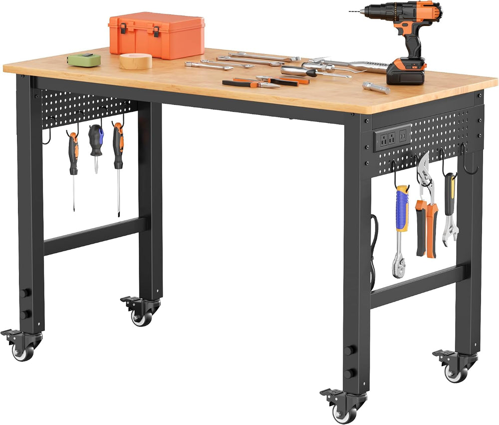 INTERGREAT 48" Adjustable Workbench with Pegboard and Wheels, 2000 LBS C...