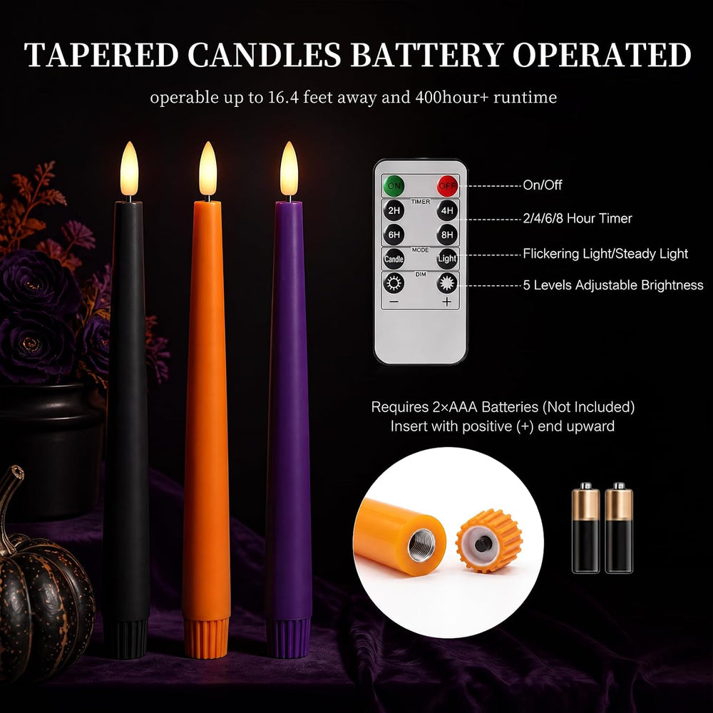 Halloween Decor Indoor, Halloween Decorations, Flameless Taper Candles, 6Pc