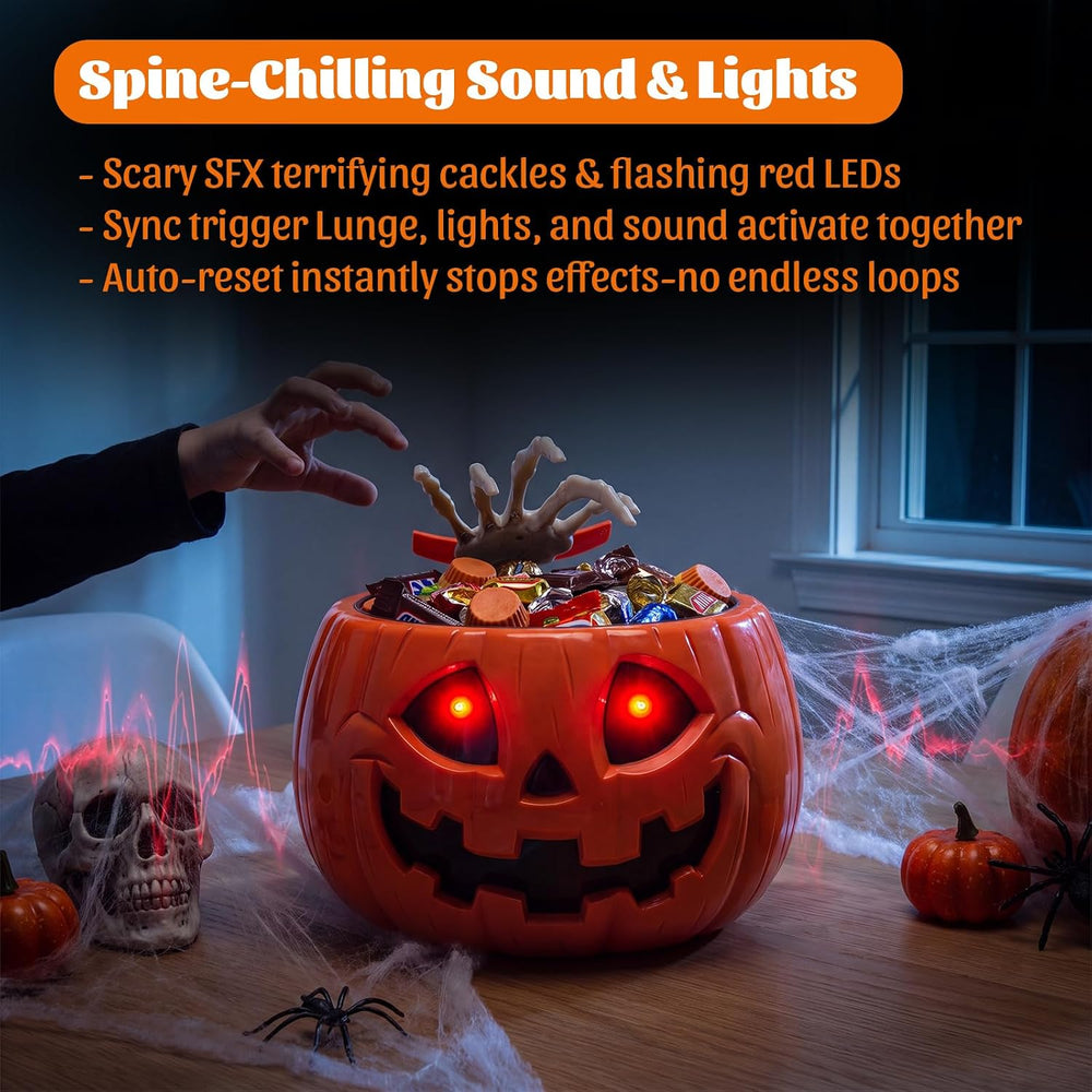 GameXcel Animatronic Halloween Candy Bowl with Motion Sensor Skeleton Hand