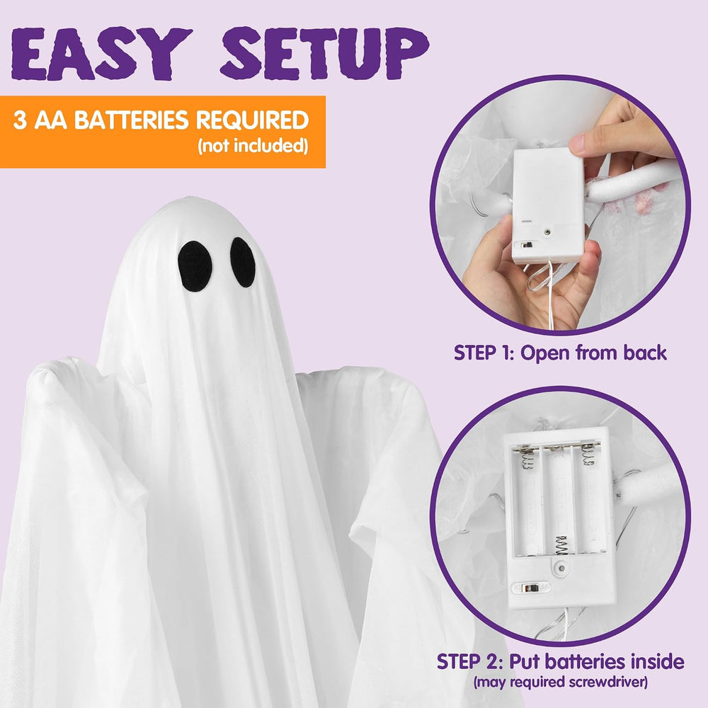 JOYIN Halloween Hanging Light up Ghost, 47” White Ghosts with Warm White LED ...