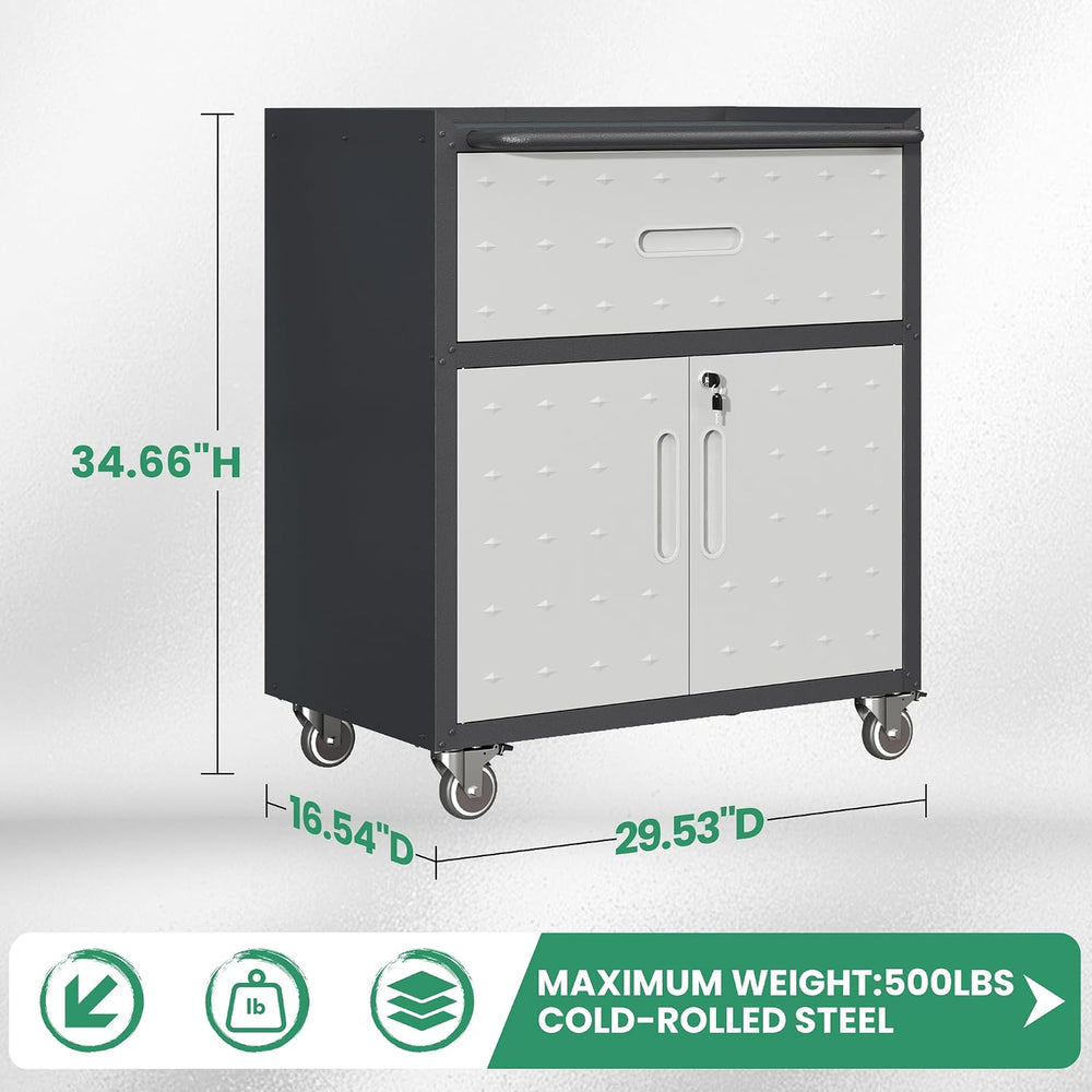 Garage Cabinets,Metal Garage Storage Cabinet with Wheels,Lockable Rolling Too...
