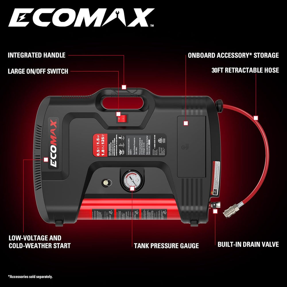 ECOMAX Wall Mount Air Compressor, Tire Inflator Portable Air Compressor, Oil-...