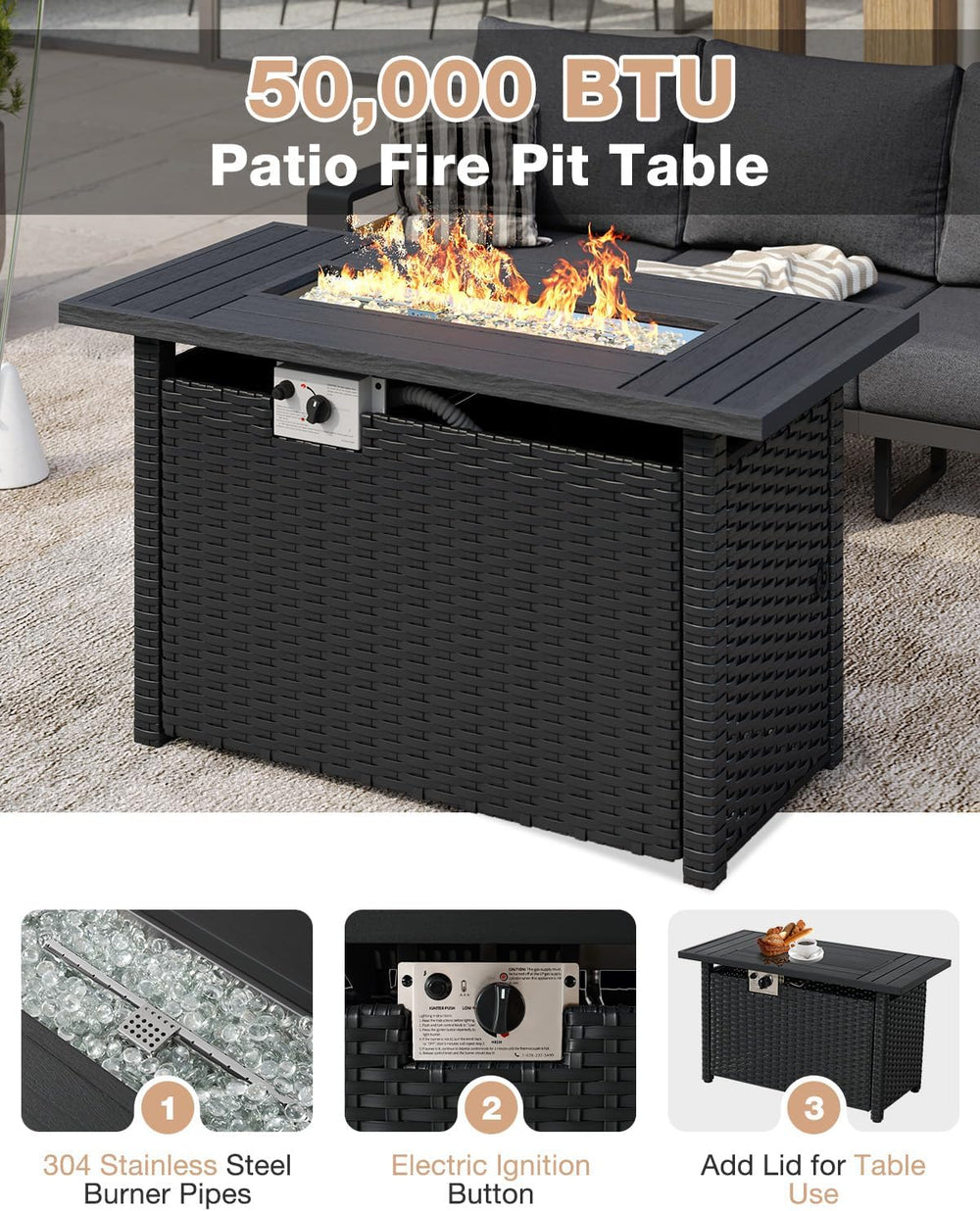 Aoxun Aluminum Patio Furniture Set with Fire Pit Table, 5 Piece Luxury Outdoo...