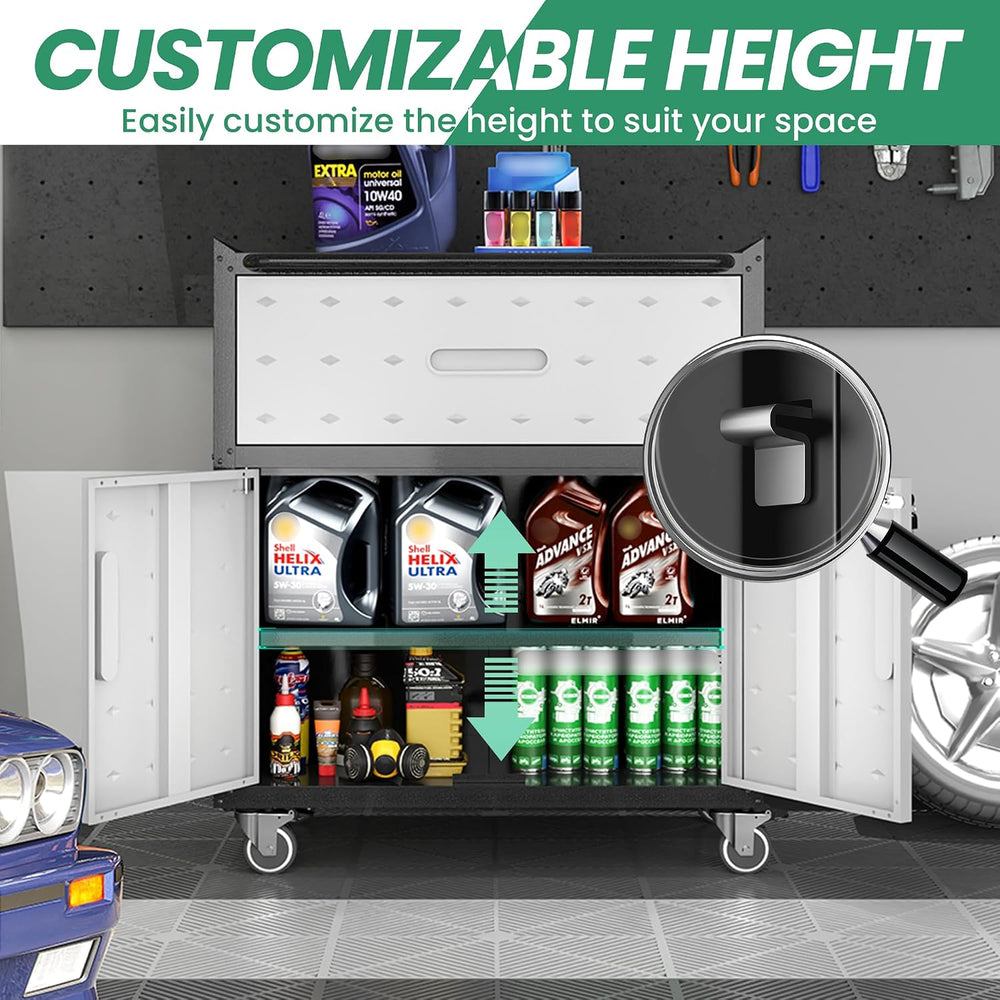 Garage Cabinets,Metal Garage Storage Cabinet with Wheels,Lockable Rolling Too...