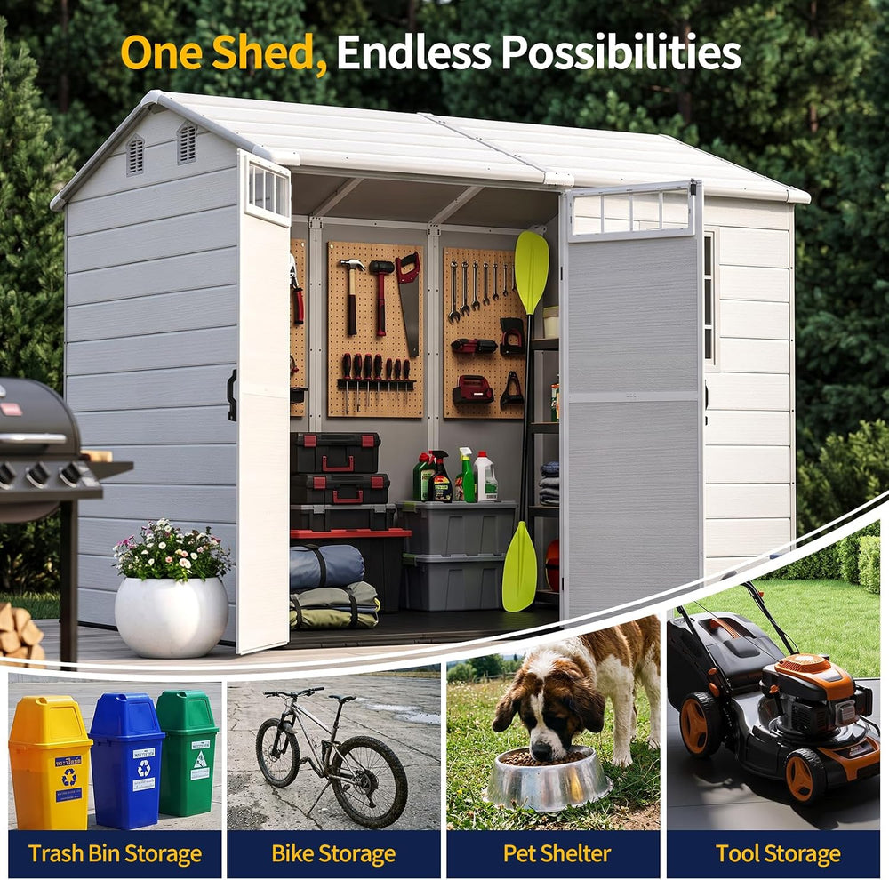 NORTHSKY 8x6 FT Resin Storage Shed with Floor,Outdoor Shed for Backyard