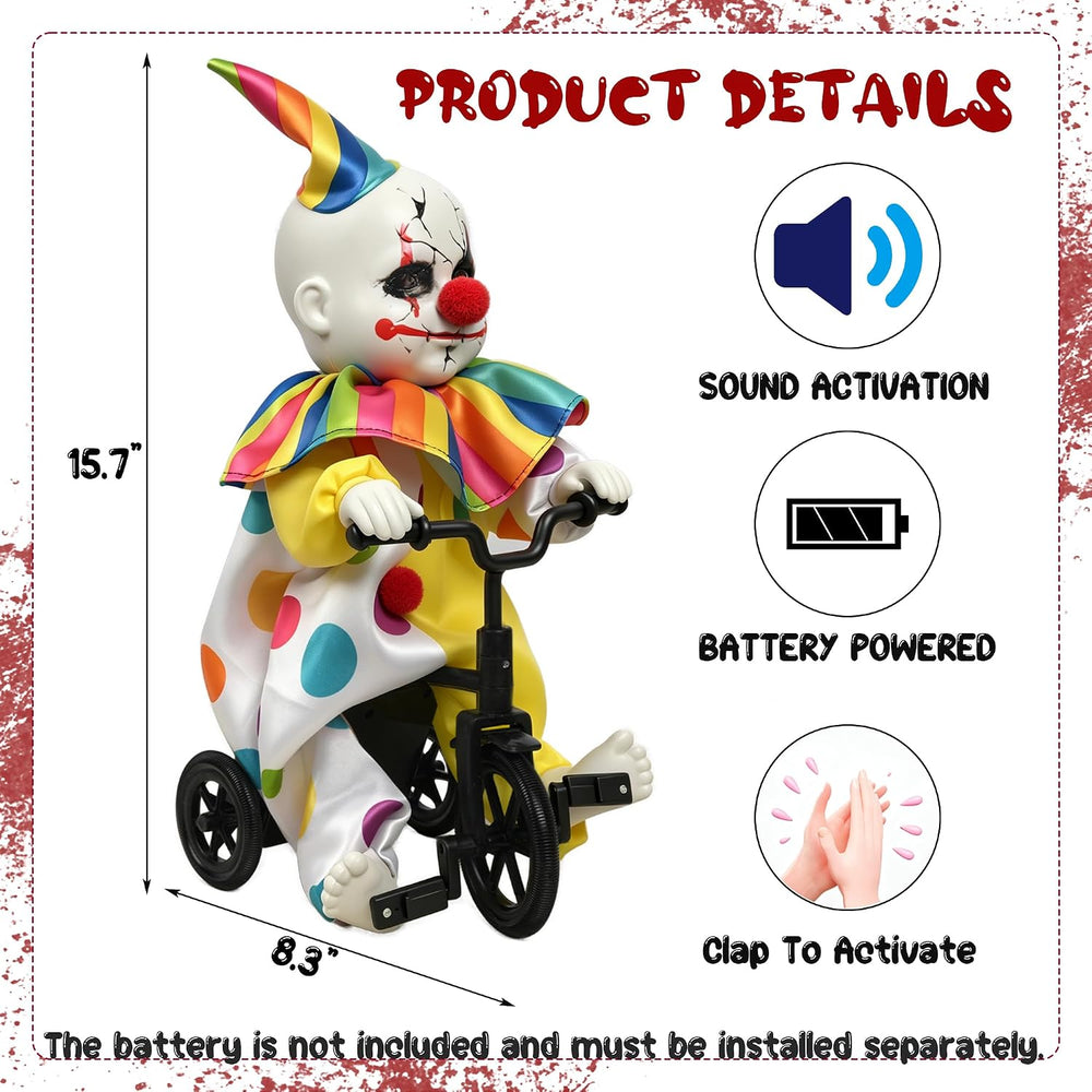 Hourleey Halloween Animated Clown Decorations, Sound Activated Riding Clown w...