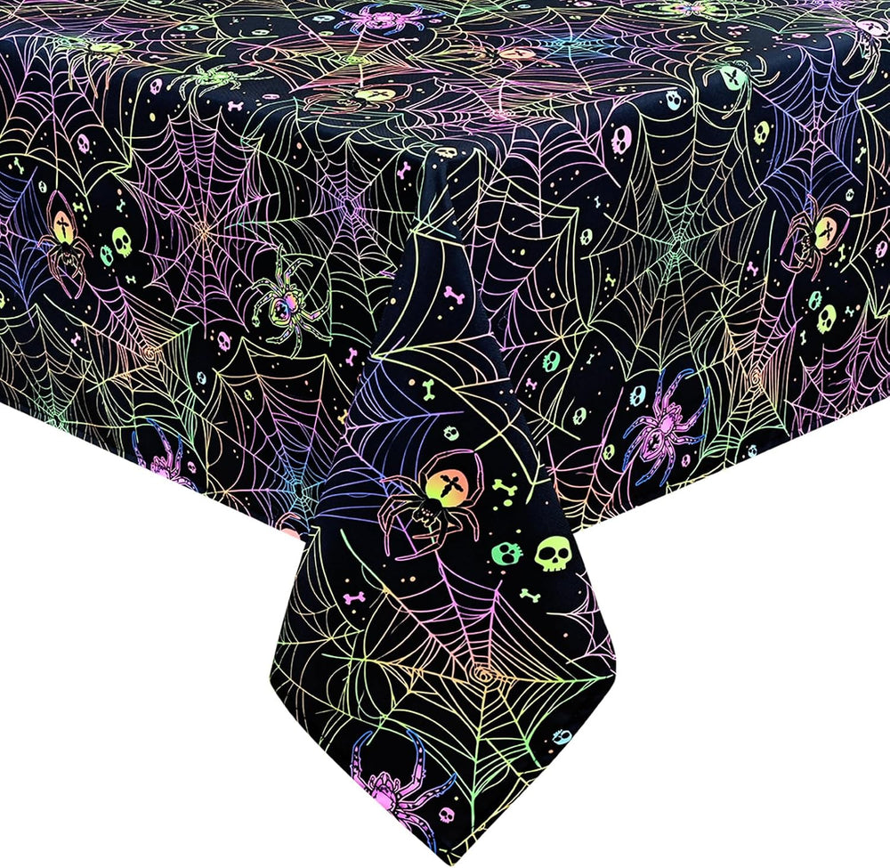 FRAMICS Halloween Tablecloth, Blacklight Table Cloth, Black Spider Web Table ...