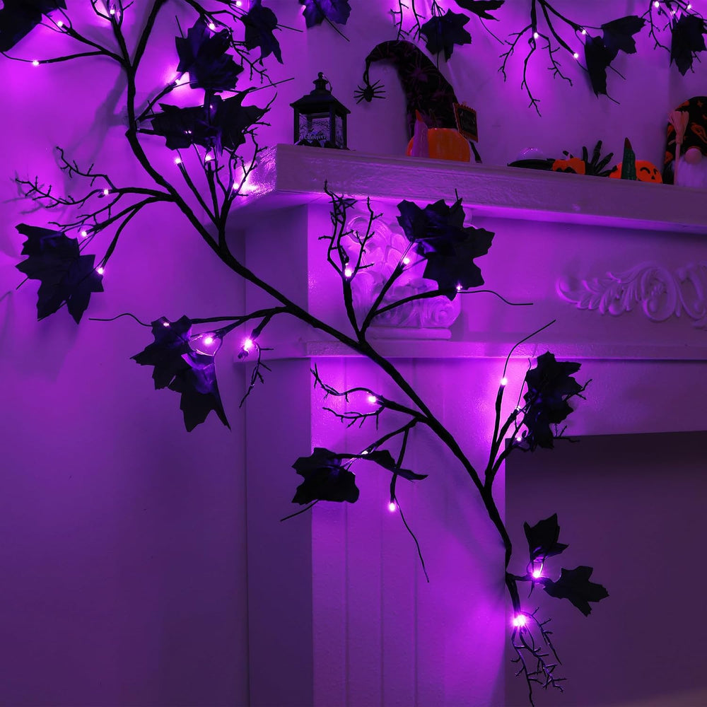 9 FT 72 LED Willow Vine Twig Decor Black Halloween Garland with Purple Lights...
