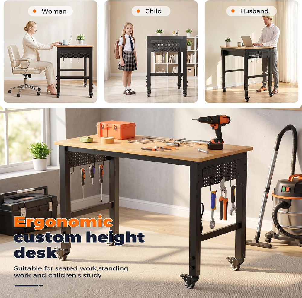 INTERGREAT 48" Adjustable Workbench with Pegboard and Wheels, 2000 LBS C...