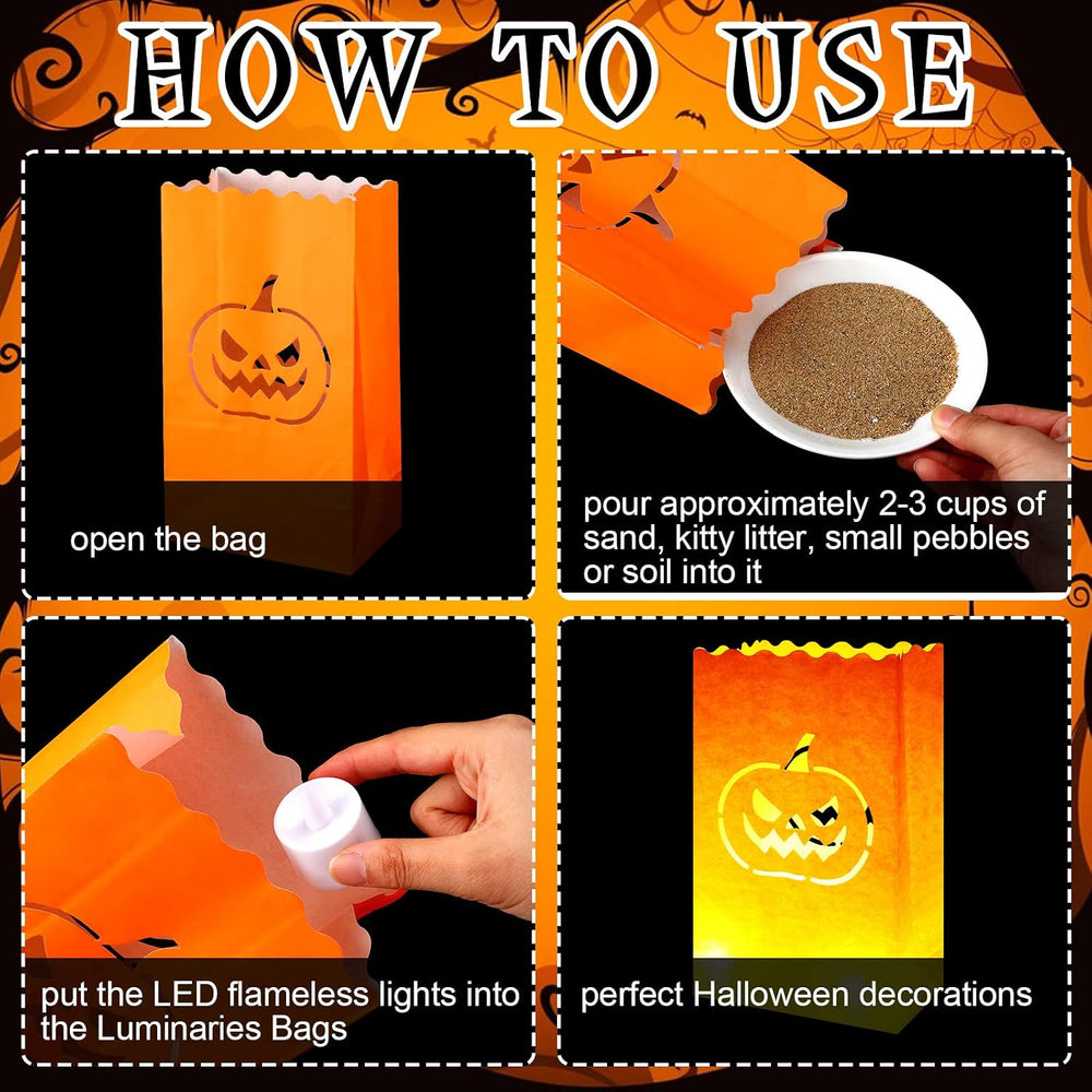 Meanplan 48 Pcs Halloween Luminary Bags with LED Light Candles Set, Novel