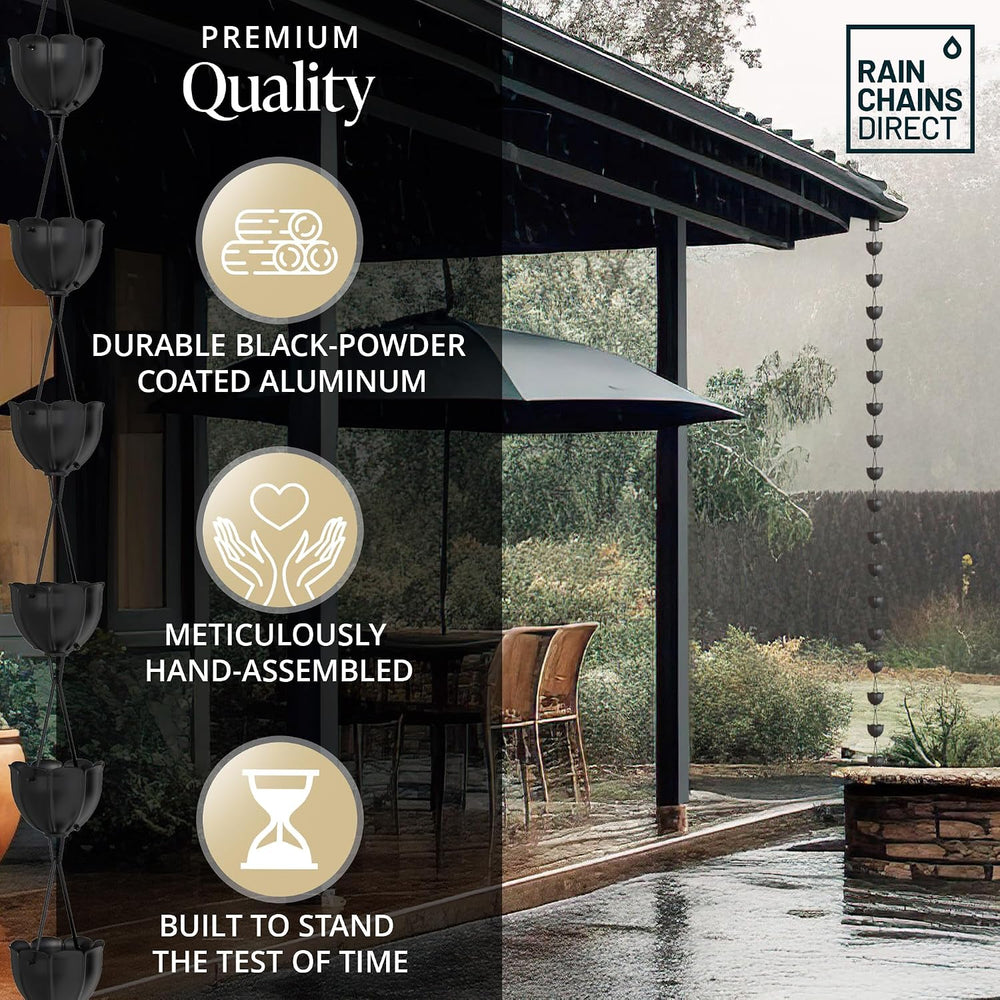 Rain Chains Direct - Tulip Rain Chain - 8.5 FT - Black Powder Coated Aluminum...