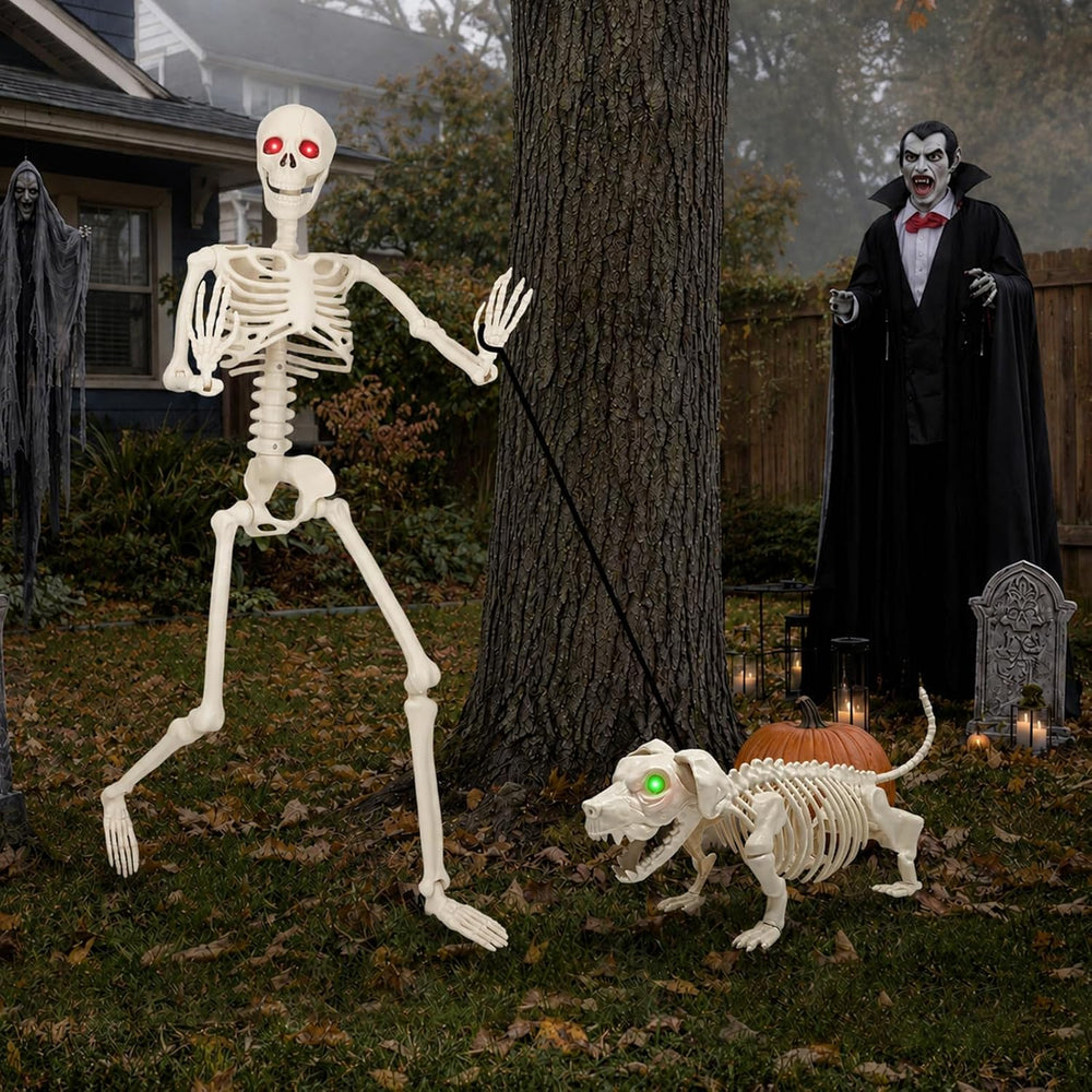 Halloween Skeleton Decorations with Dog Skeleton: 3 FT Light Up Skeletons