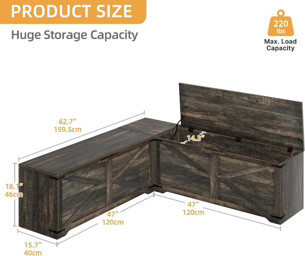 DWVO L-Shaped Storage Bench, 18" High Corner Dining Bench