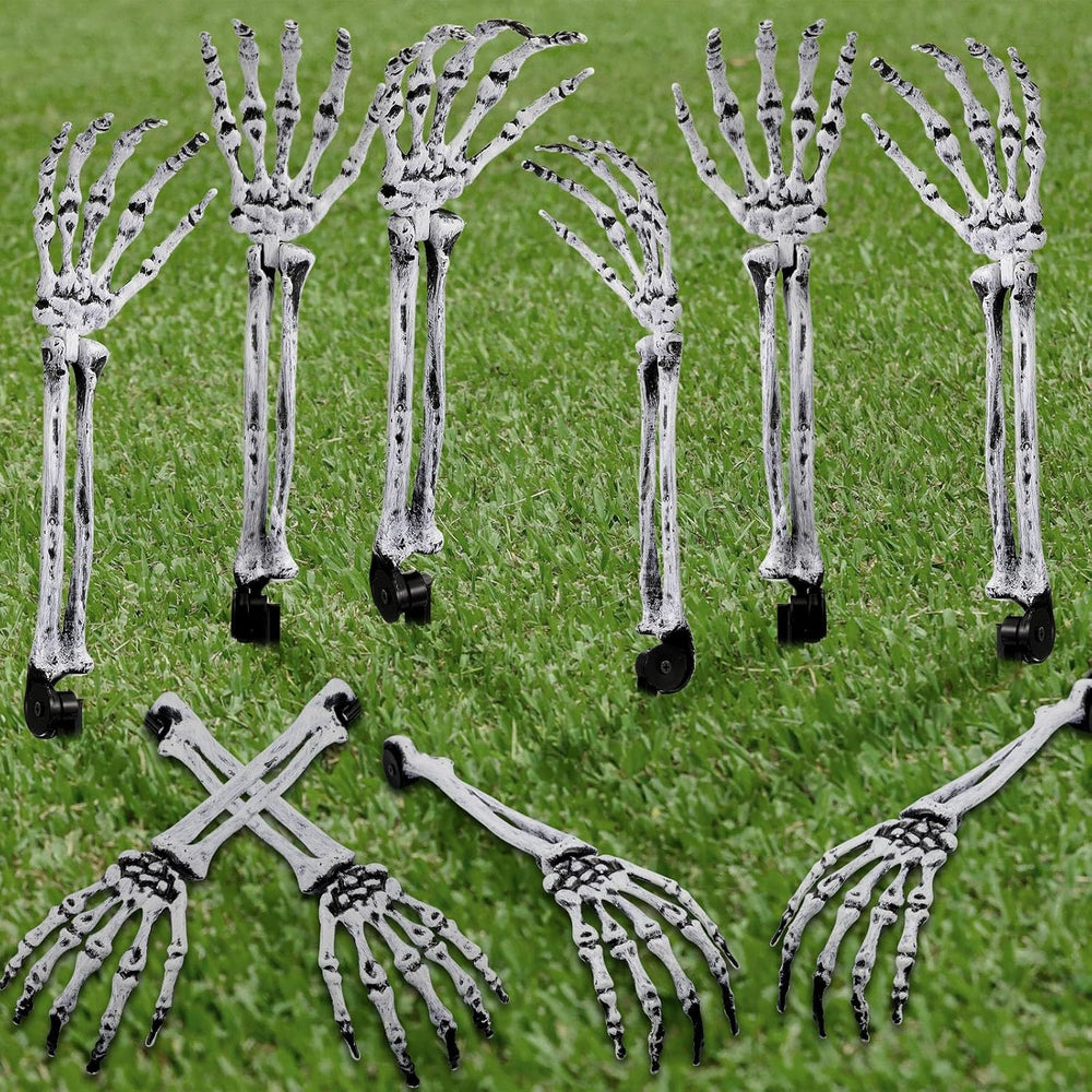 Wonderjune 10 Pcs Skeleton Hands Stakes Halloween Yard Decor,Black White