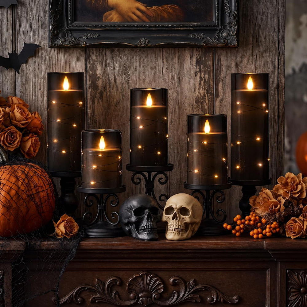 Homemory Halloween Flameless Candles, Black LED Pillar Candles with Remote